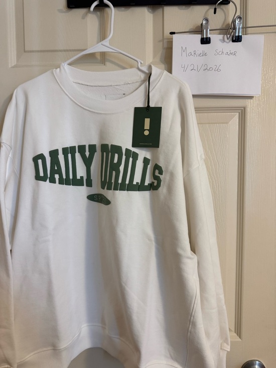 Daily Drills Sweaters - Daily Drills White Crewneck Sweatshirt with Green Logo